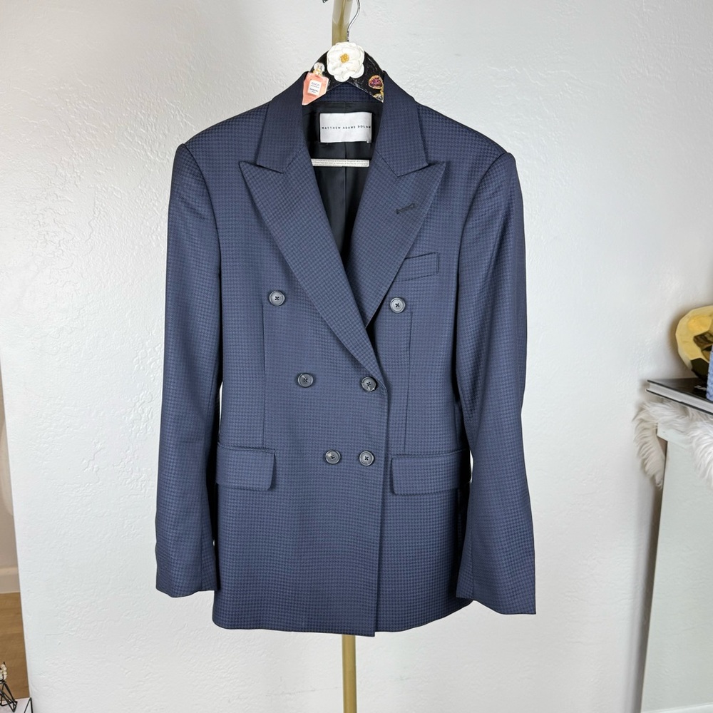 Matthew Adams Dolan Virgin‎ Wool Gingham Blazer/Navy/Black/Small Dark Academia
